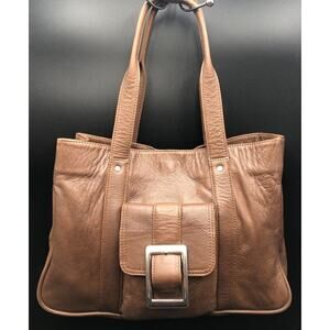 Danilos Brown Leather Shoulder Tote Purse Handbag W/Buckle Front